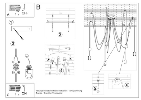 Hanging lamp EDISON 7 black + 7x LED Bulb E27 4000K Cool White 7.5W 650lm