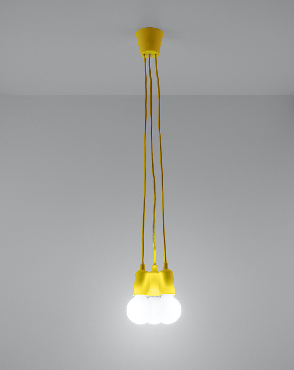 Hanging lamp DIEGO 3 yellow + 3x LED Bulb E27 3000K Warm 7.5W 620lm