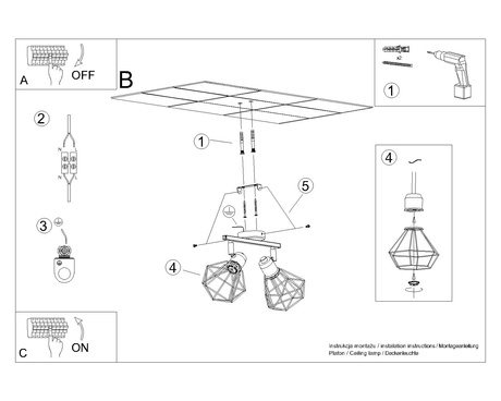 Ceiling lamp ARTEMIS 2 black + 2x LED light bulb E14 3000K Warm 7.5W 620lm