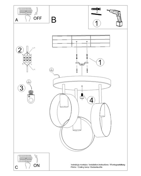 Ceiling lamp TITRAN 3 white + 3x LED Bulb E27 3000K Warm 7.5W 620lm