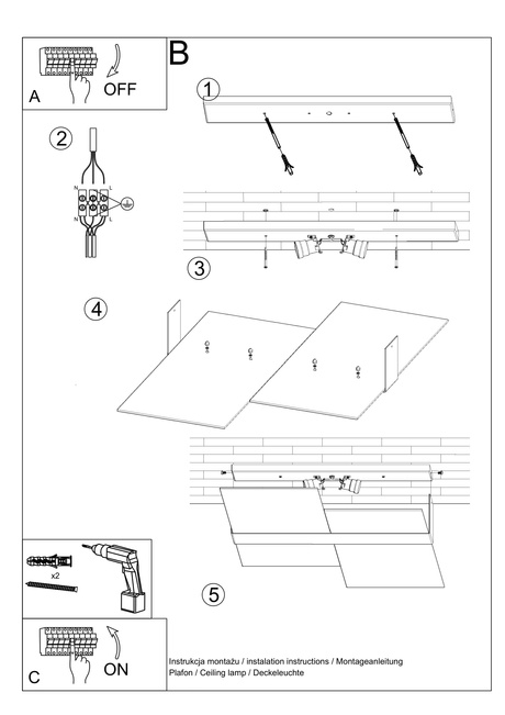 Ceiling lamp MASSIMO chrome + 2x LED Bulb E27 4000K Cool White 7.5W 650lm