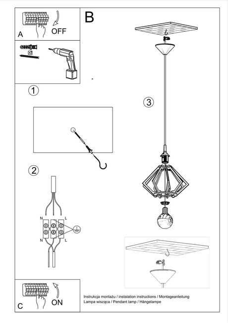 Hanging lamp POMPELMO natural wood + 1x LED Bulb E27 3000K Warm 7.5W 620lm