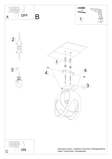 Ceiling lamp TULOS black + 1x LED Bulb E27 3000K Warm 7.5W 620lm