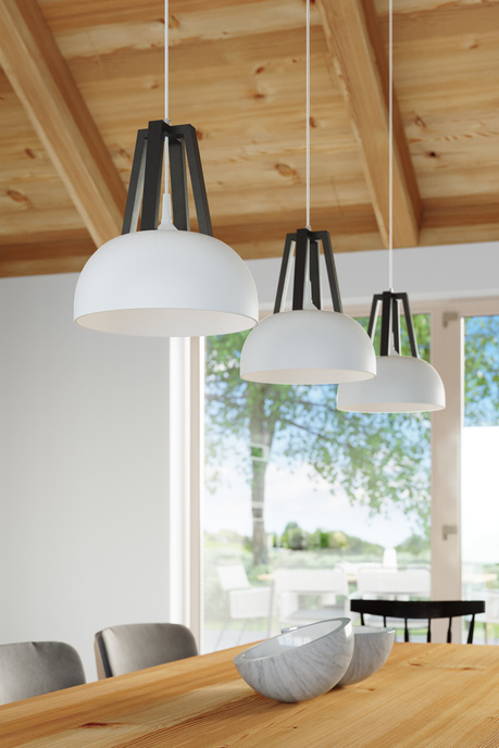 Hanging lamp CASCO white/black + 1x LED Bulb E27 3000K Warm 7.5W 620lm