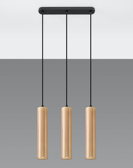 Hanging Lamp LINO 3 natural wood + 3x LED Bulb GU-10 4000K Cool White 7W 630lm