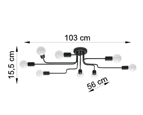 Chandelier VECTOR 8 black + 8x LED Bulb E27 4000K Cold 7.5W 650lm