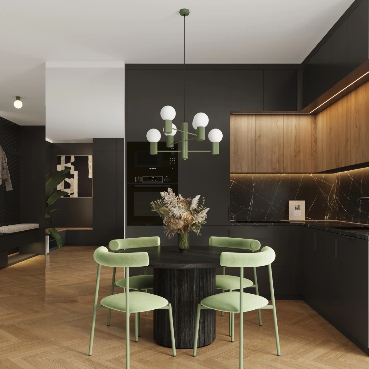 Chandelier HALO 6 olive green