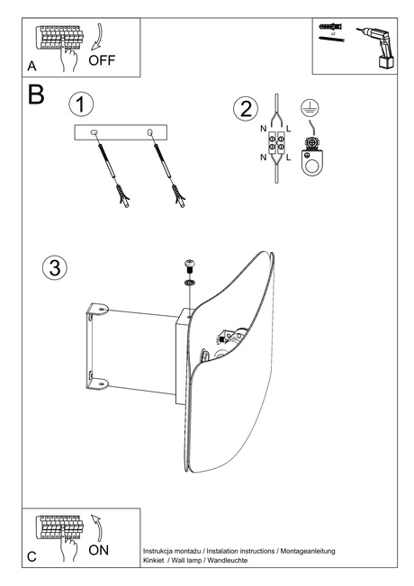 Wall lamp TEAR black + 1x LED Bulb G9 4000K Cool White 4.5W 530lm