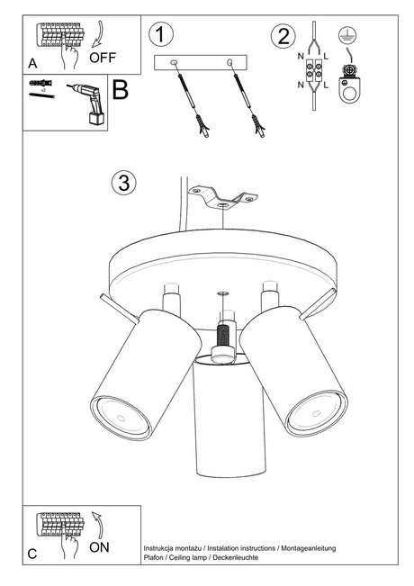 Ceiling lamp RING 3P white + 3x LED Bulb GU-10 3000K Warm White 7W 620lm