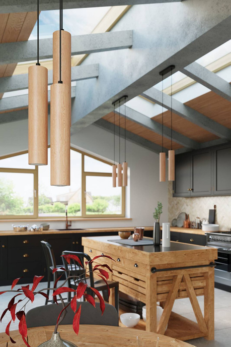 Hanging Lamp LINO 3P natural wood + 3x LED Bulb GU-10 4000K Cold 7W 630lm