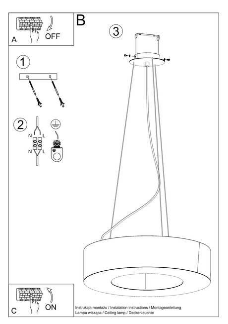 Chandelier SATURNO SLIM 90 black + 8x LED Bulb E27 3000K Warm 7.5W 620lm