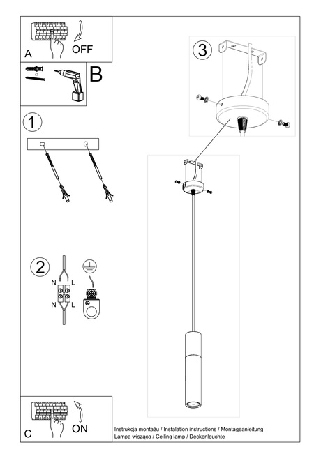Hanging lamp BORGIO 1 white + 1x LED Bulb GU-10 3000K Warm 7W 620lm
