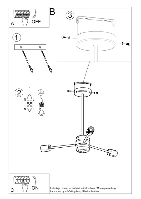 Chandelier LANGO 3 black + 3x LED Bulb E27 4000K Cool White 7.5W 650lm