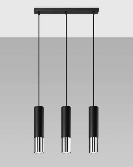 Hanging Lamp LOOPEZ 3L black/chrome + 3x LED Bulb GU-10 3000K Warm 7W 620lm