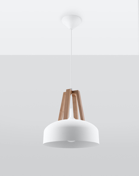 Pendant lamp CASCO white/natural wood + 1x LED bulb E27 4000K Cool White 7.5W 650lm