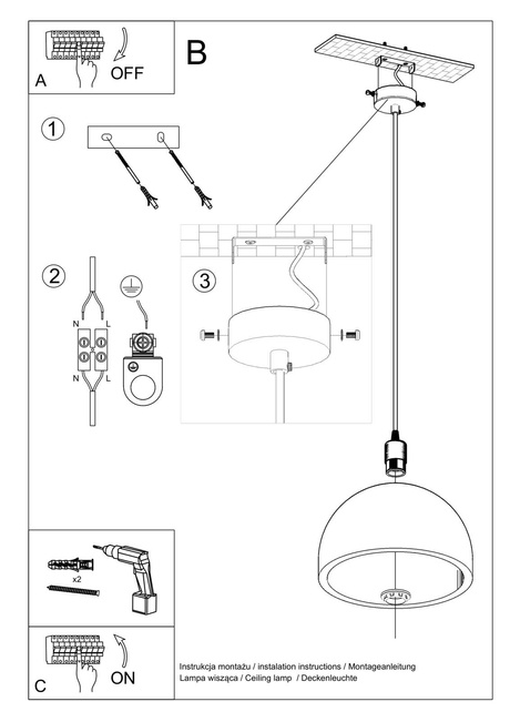 PABLITO hanging lamp + 1x LED bulb E27 4000K Cool White 7.5W 650lm