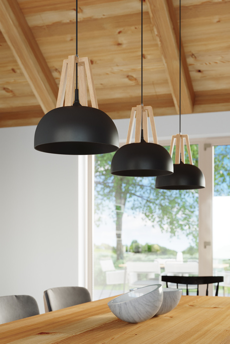 Ceiling pendant lamp CASCO black/natural wood + 1x LED Bulb E27 4000K Cool White 7.5W 650lm