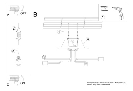 Chandelier VECTOR 4 black + 4X LED Bulb E27 3000K 7W 760lm