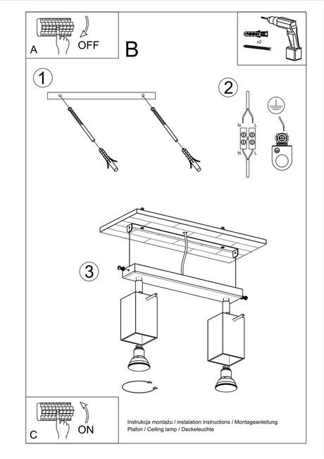 Ceiling lamp MERIDA 2 white + 2x LED Bulb GU-10 3000K Warm 7W 620lm