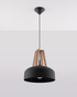 Pendant lamp CASCO black/natural wood + 1x LED Bulb E27 3000K Warm 7.5W 620lm