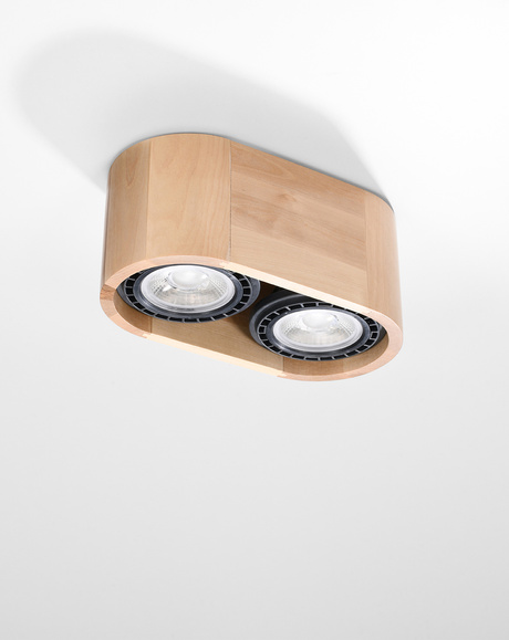Ceiling lamp BASIC 2 in natural wood + 2x LED bulb GU10 AR111 3000K WARM 12W 800lm