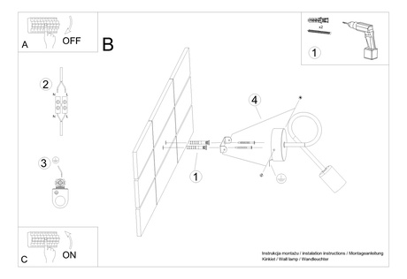 Wall lamp SUPEŁ black + 1X LED bulb E27 3000K 7W 760lm