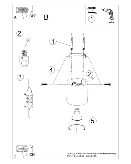 Ceiling lamp ORBIS concrete + 1x LED Bulb GU-10 3000K Warm 7W 620lm