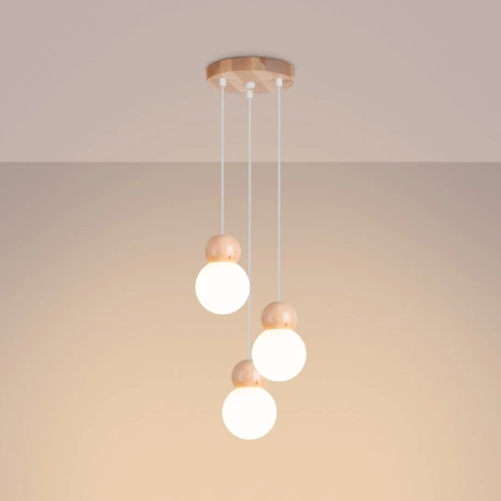 Pendant lamp PEKKA 3P white/natural wood