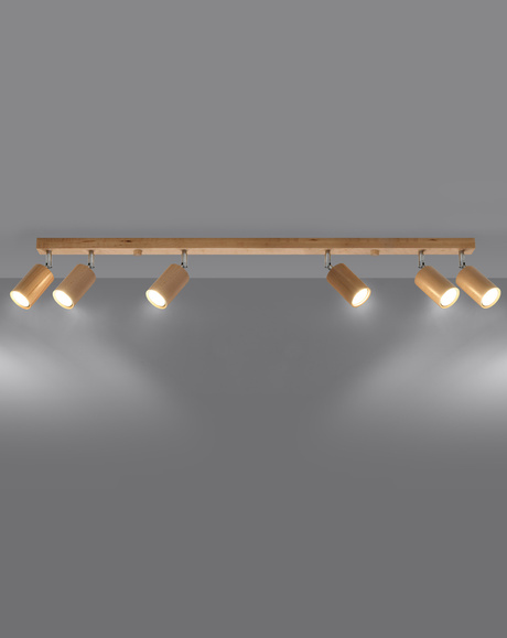Ceiling lamp BERG 6 natural wood + 6x LED Bulb GU-10 4000K Cool White 7W 630lm