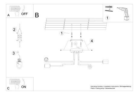 Chandelier VECTOR 4 black + 4X LED Bulb E27 3000K 7W 760lm