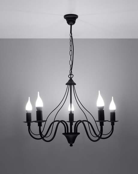 Chandelier MINERWA 5 black + 5x LED Bulb E14 3000K Warm 7.5W 620lm