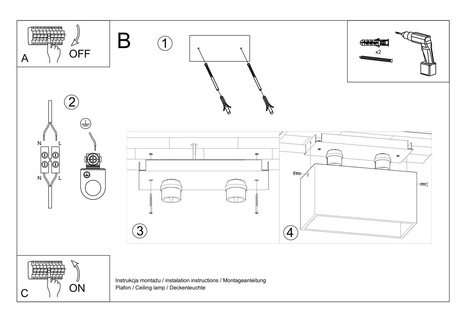 Ceiling lamp QUAD MAXI black + 2x LED Bulb GU-10 4000K Cool White 7W 630lm