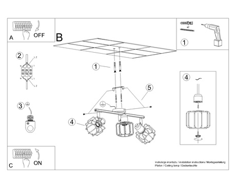 Ceiling lamp BELUCI 3 black + 3x LED Bulb E14 4000K Cool White 7.5W 680lm.