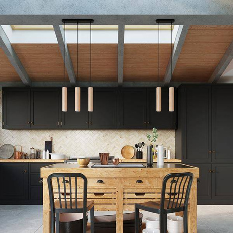 Hanging Lamp LINO 3P natural wood + 3x LED Bulb GU-10 4000K Cold 7W 630lm