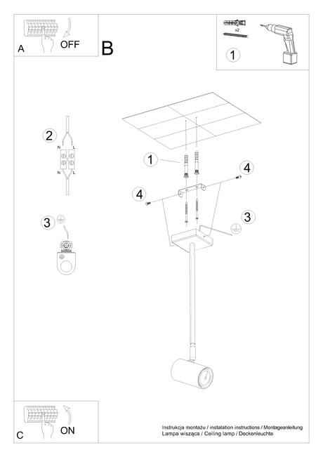 Ceiling lamp NORANO black + 1x LED Bulb GU-10 3000K Warm 7W 620lm