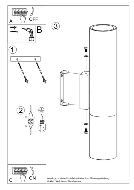Wall lamp LOOPEZ black/gold + 2x LED bulb GU-10 3000K Warm 7W 620lm