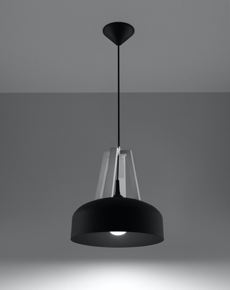 Hanging lamp CASCO black/white wood + 1x LED Bulb E27 3000K Warm 7.5W 620lm