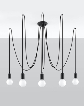 Hanging lamp EDISON 5 black + 5x LED Bulb E27 4000K Cool White 7.5W 650lm