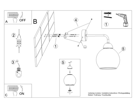 Wall lamp ALINO 1 black + 1x LED Bulb E27 3000K Warm 7.5W 620lm