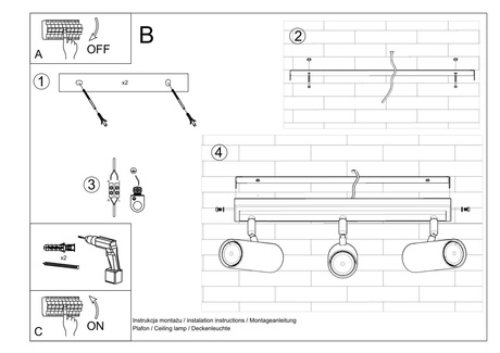 Ceiling lamp DIREZIONE 3 black + 3x LED Bulb GU-10 3000K Warm 7W 620lm