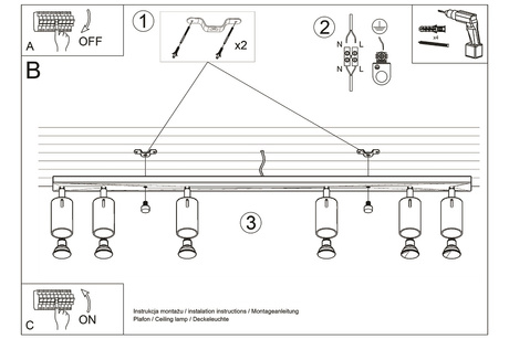 Ceiling lamp RING 6L gray + 6x LED Bulb GU-10 3000K Warm 7W 620lm.