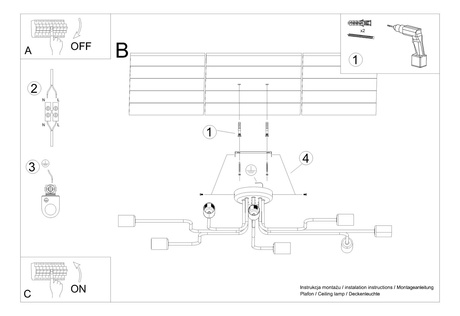 Chandelier VECTOR 8 black + 8X LED Bulb E27 3000K 7W 760lm
