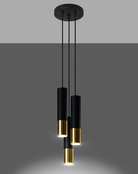 Ceiling Pendant Lamp LOOPEZ 3P black/gold + 3x LED Bulb GU-10 3000K Warm 7W 620lm