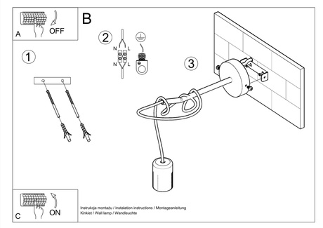 Wall lamp EDISON black + 1x LED Bulb E27 4000K Cool White 7.5W 650lm