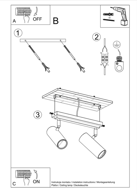 Ceiling lamp DIREZIONE 2 white + 2x LED Bulb GU-10 4000K Cool 7W 630lm