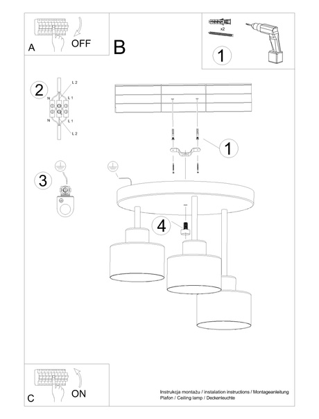 Ceiling lamp SAVAR 3 black + 3x LED Bulb E27 3000K Warm 7.5W 620lm