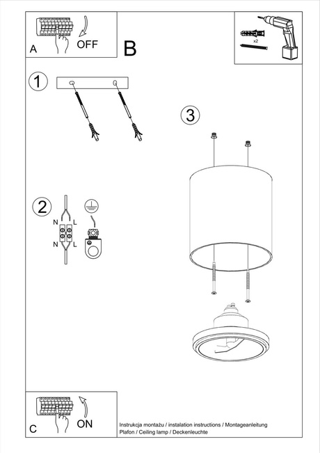 Ceiling lamp TIUBE white + 1x LED bulb GU10 AR111 3000K WARM 12W 800lm