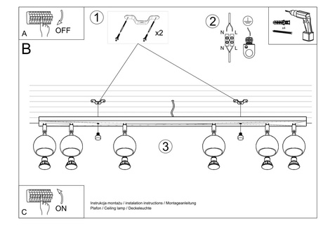 Ceiling lamp OCULARE 6L white + 6x LED Bulb GU-10 4000K Cool White 7W 630lm
