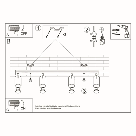 Ceiling lamp RING 4L black