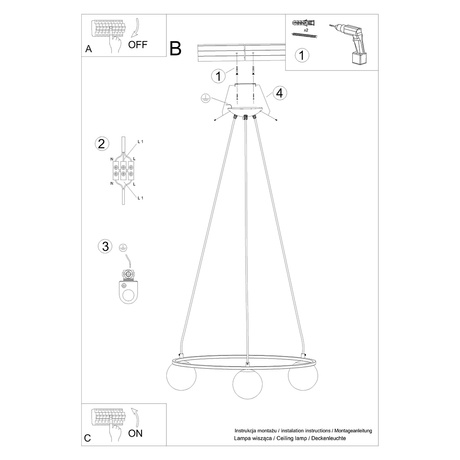 Chandelier YOLI 3 + 3x LED Bulb G9 4000K Cool White 4.5W 460lm